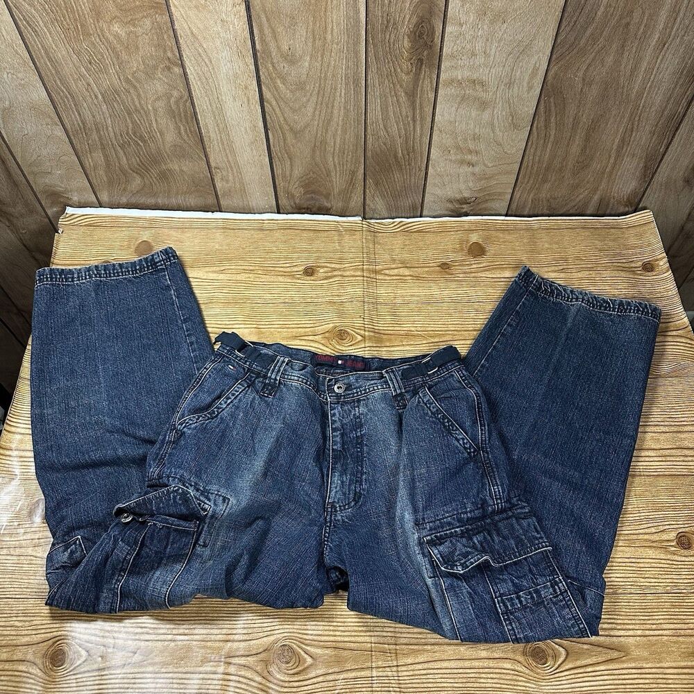 VTG Tommy Jeans Cargo Pants Men’s Size‎ 31/30 Blue Denim Straight Leg Y2K